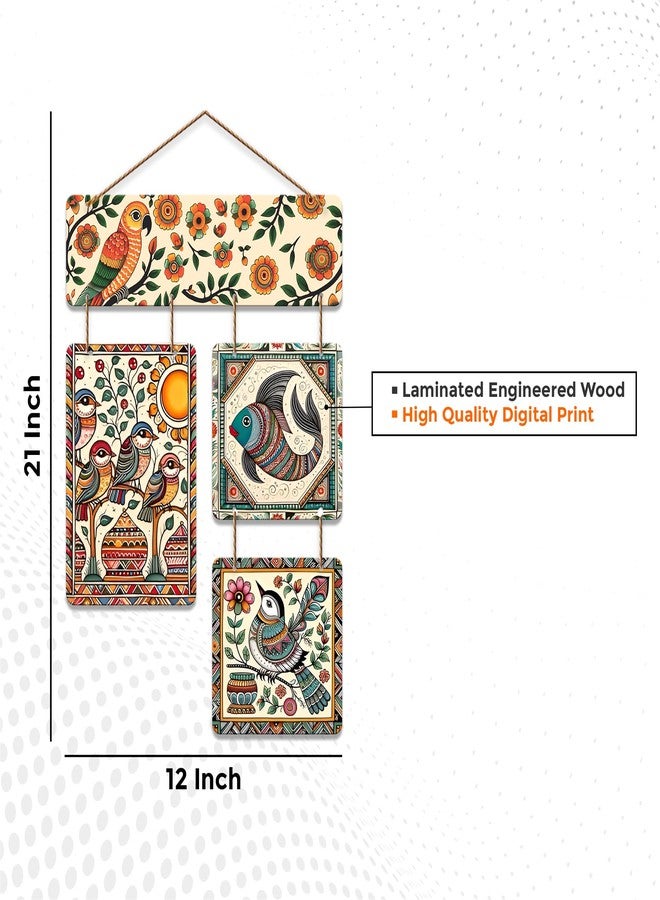 Artvibes Sparrows & Fish Ethnic Indian Folk Art Decorative Wall Art MDF Wooden Wall Hanger for Living Room | Wall Accent | Sceneries | Aesthetic Wooden Decor | Graphic Artwork | Ideal Gifts (WH_6539N) - Image 5